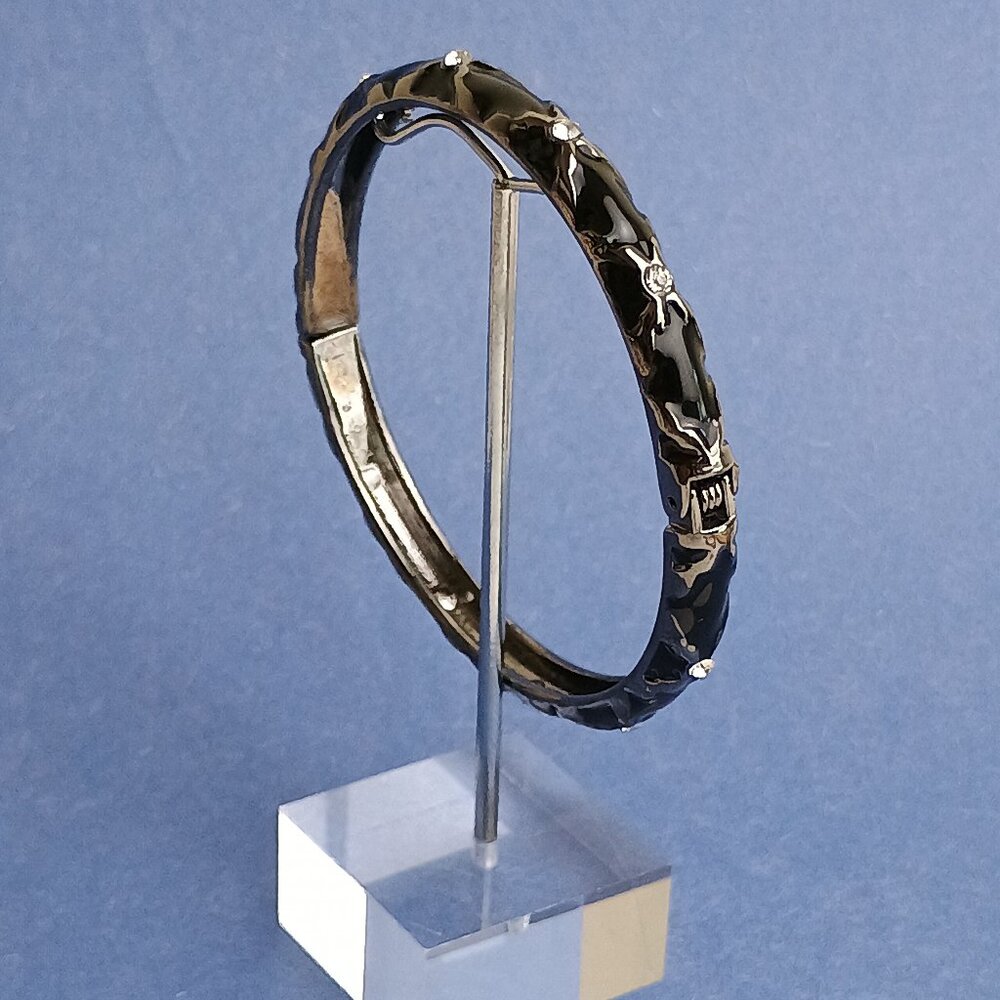 X Pattern Rhinestone Black Gunmetal Enamel Hinge Bangle Skinny Bracelet Goth